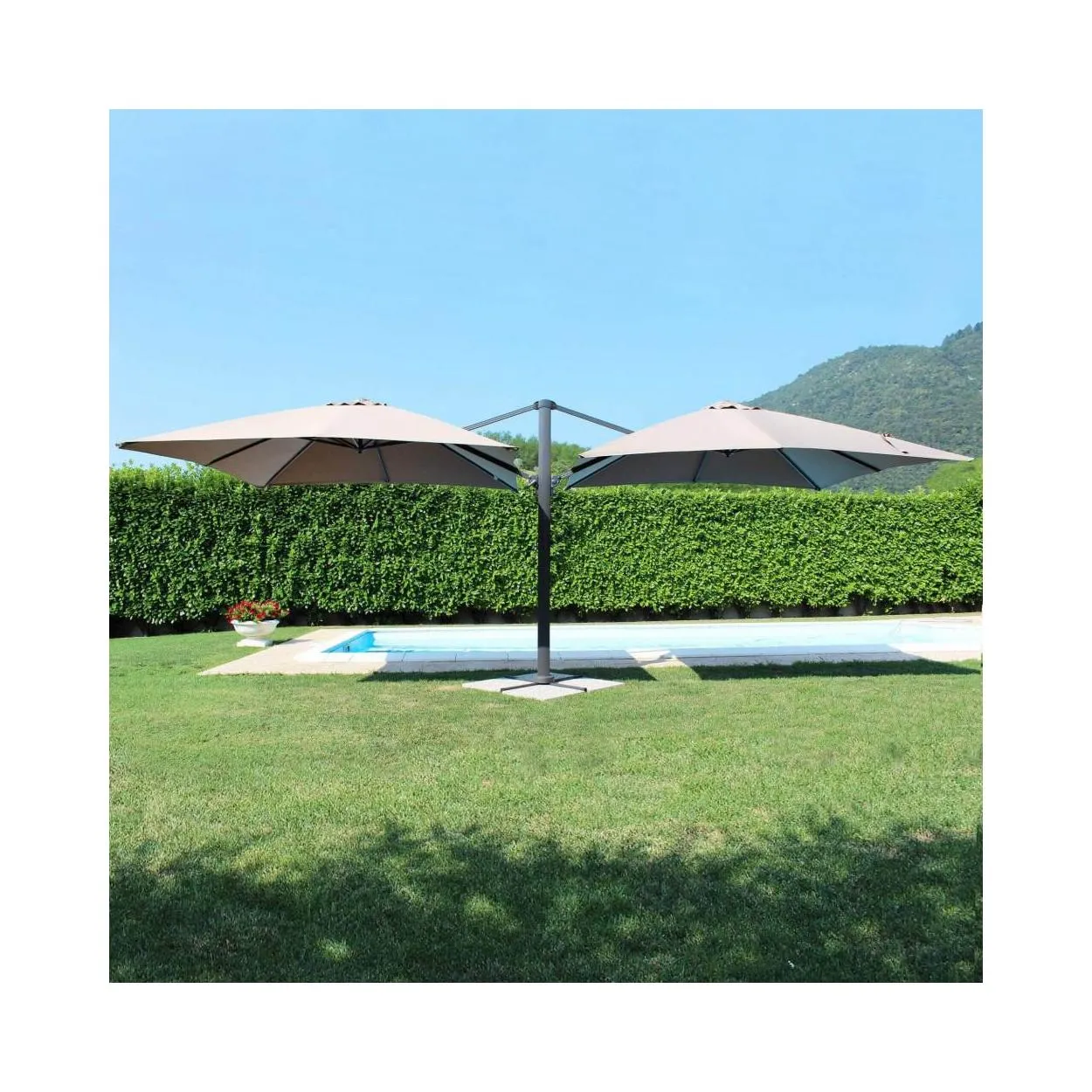 OMBRELLONE DOPPIO 3 X 3 ARCHIMEDE ANTRACITE TELO TAUPE - TAUPE