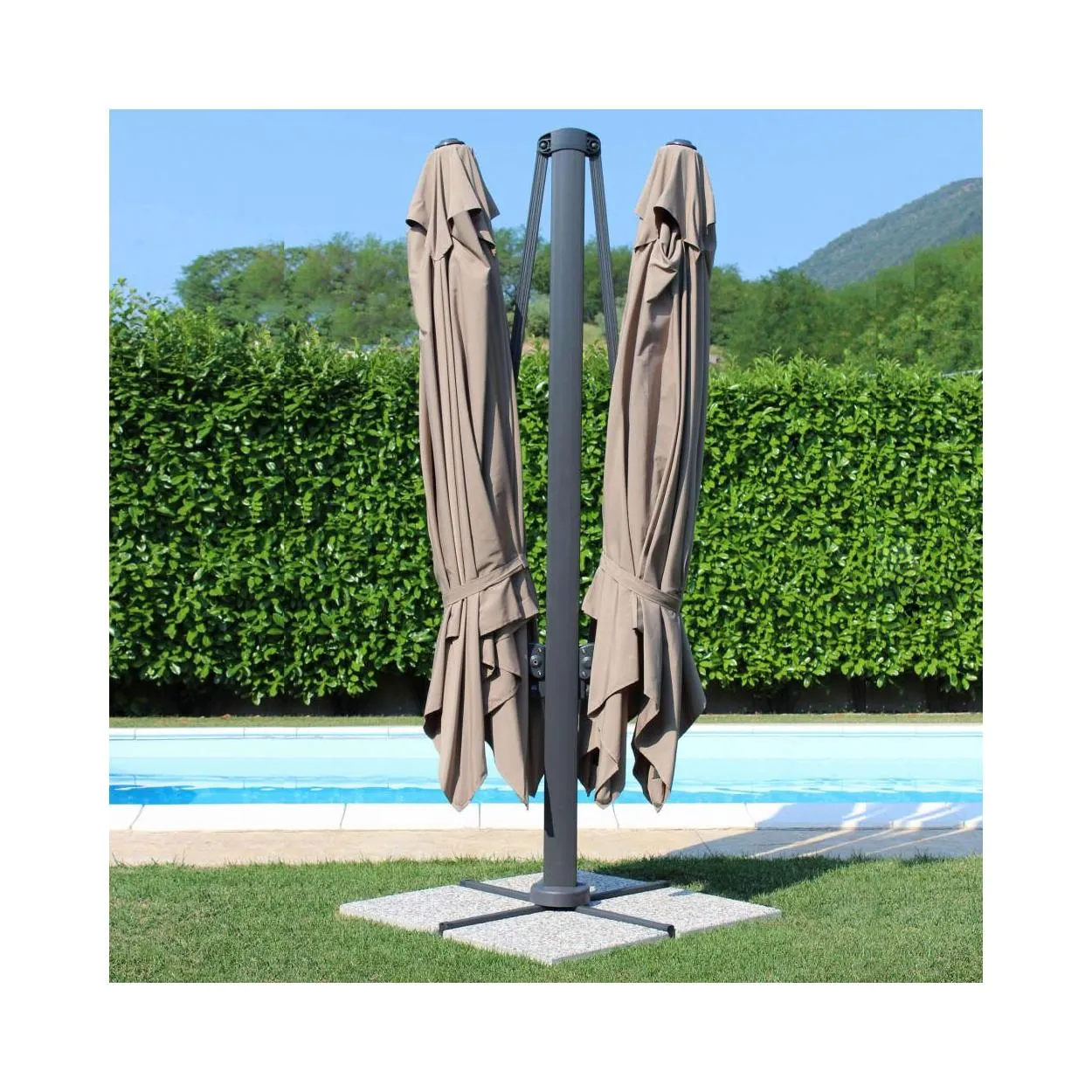 OMBRELLONE DOPPIO 3 X 3 ARCHIMEDE ANTRACITE TELO TAUPE - TAUPE