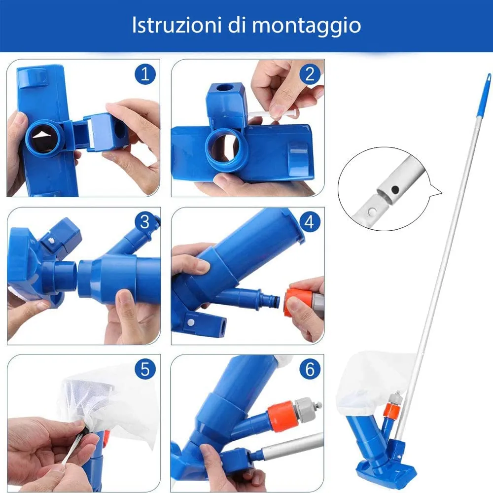 Opengardenweb Aspiratore Piscina Fuori Terra da 135 cm - Aspirafango Manuale Portatile con Effetto Venturi Senza Batteria - Puli