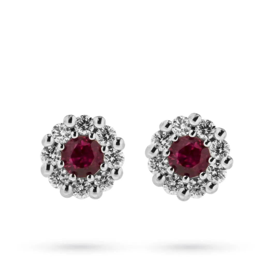 Orecchini in oro bianco con rubino centrale 0,23ct e diamanti 0,20ct