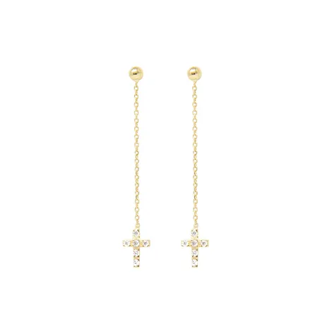  Orecchini in oro giallo 18kt con pendente croce