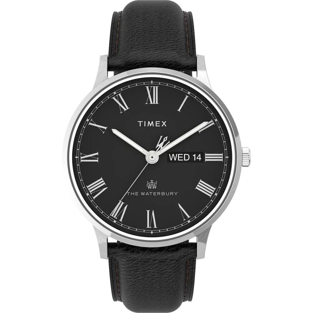 Orologio Al Quarzo Timex Waterbury Tw2u88600 Cassa Rotonda Acciaio Argentato 40 mm Quadrante Bianco Cinturino Pelle Nero