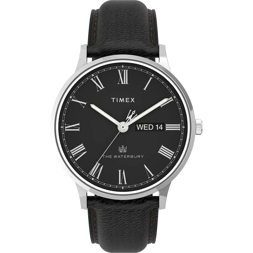 Orologio Al Quarzo Timex Waterbury Tw2u88600 Cassa Rotonda Acciaio Argentato 40 mm Quadrante Bianco Cinturino Pelle Nero