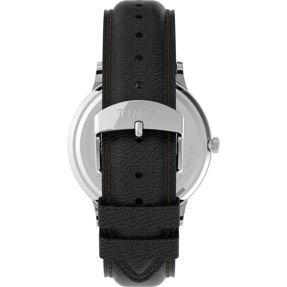 Orologio Al Quarzo Timex Waterbury Tw2u88600 Cassa Rotonda Acciaio Argentato 40 mm Quadrante Bianco Cinturino Pelle Nero