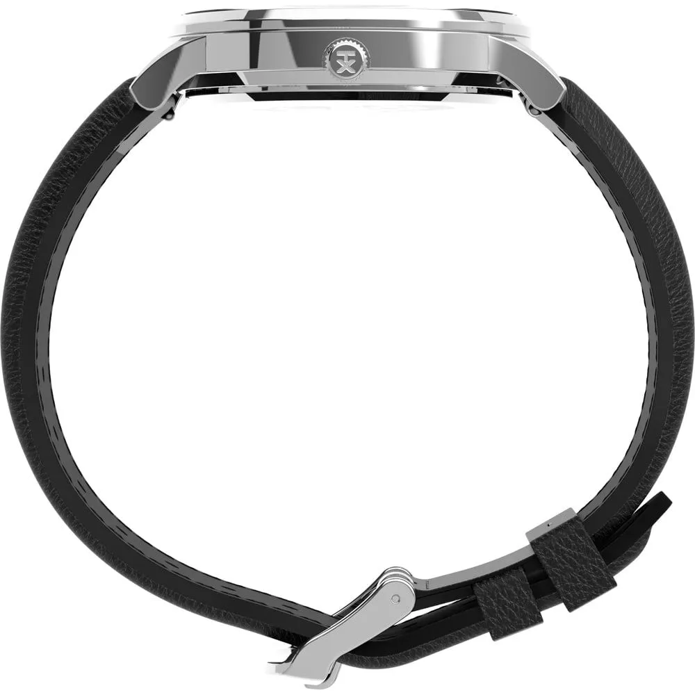 Orologio Al Quarzo Timex Waterbury Tw2u88600 Cassa Rotonda Acciaio Argentato 40 mm Quadrante Bianco Cinturino Pelle Nero