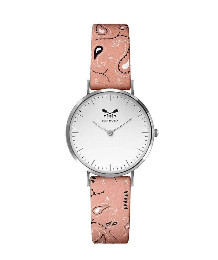 OROLOGIO DONNA BIANCO dm. 28 PELLE STAMPA BANDANA ROSA