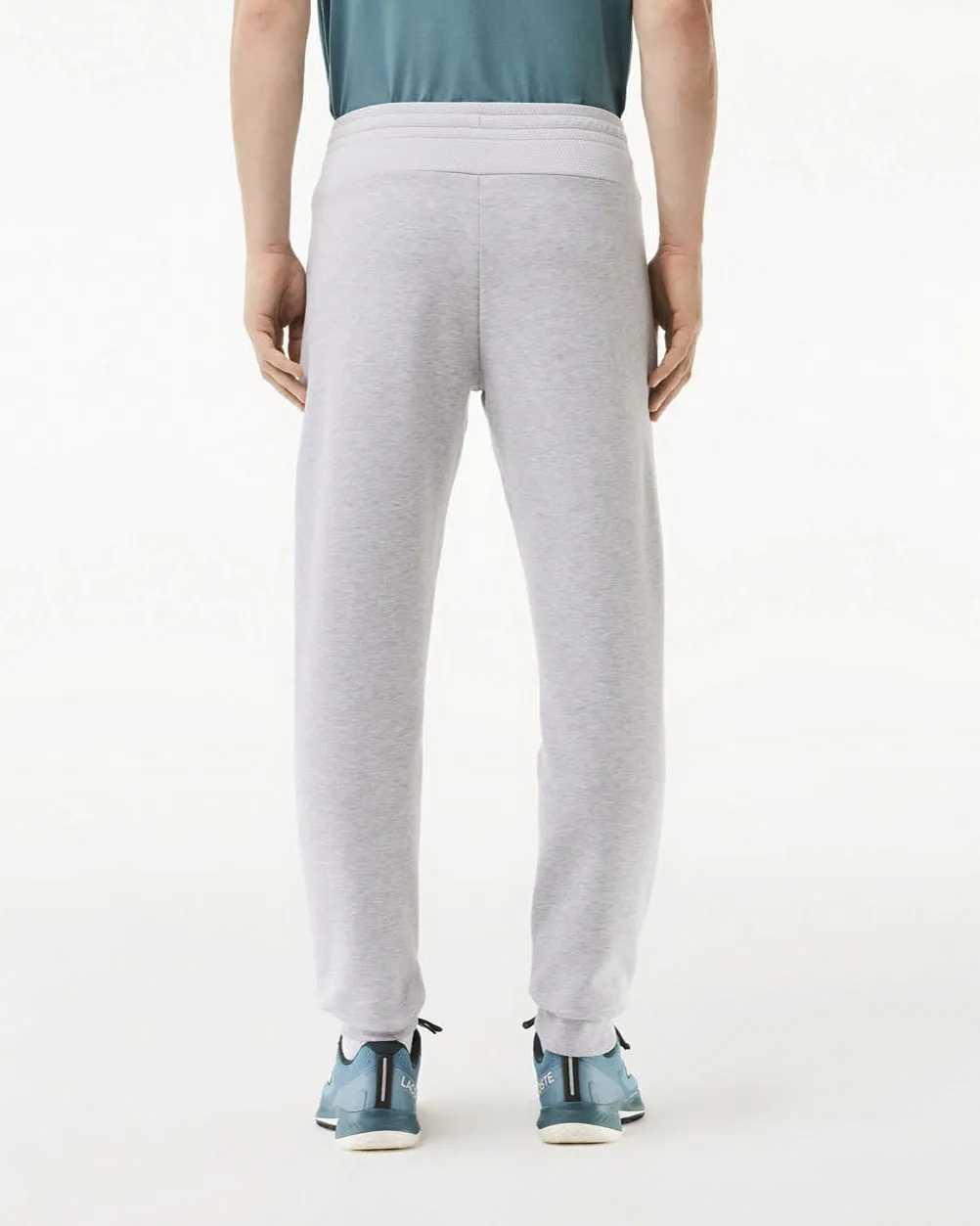 Pantalone grigio in interlock di cotone con inserto in mesh