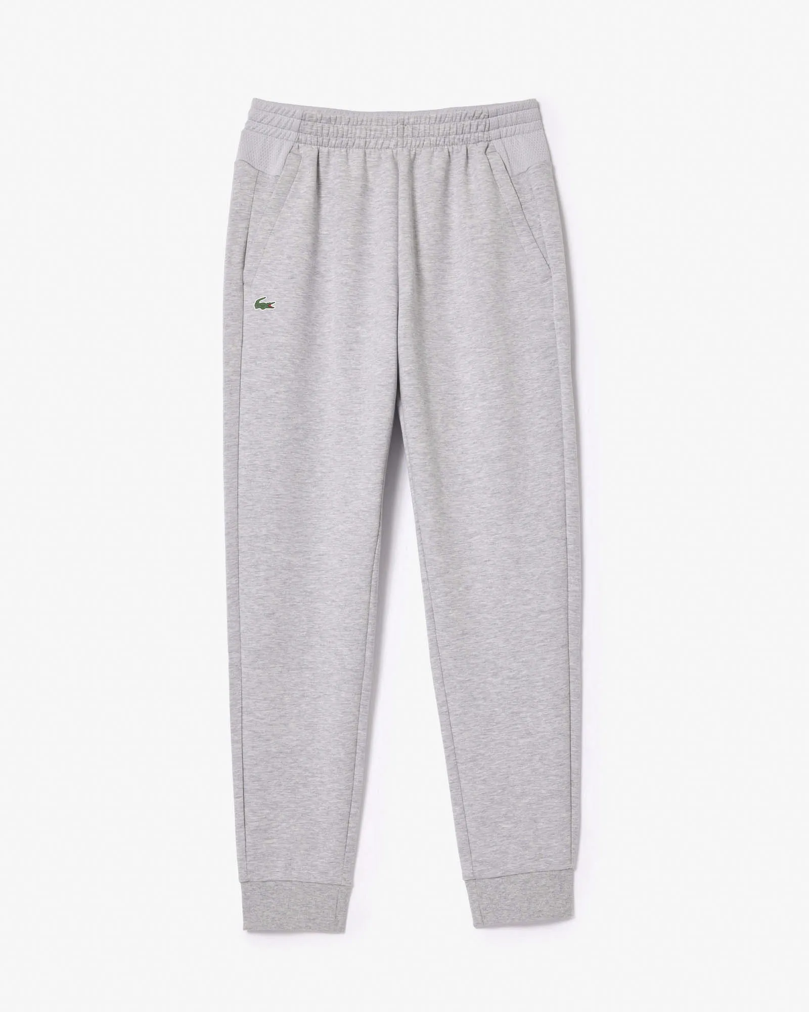 Pantalone grigio in interlock di cotone con inserto in mesh