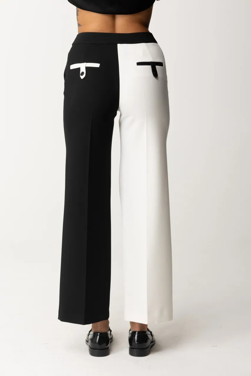 Pantaloni bicolore wide-leg NERO/WHITE CLOUD