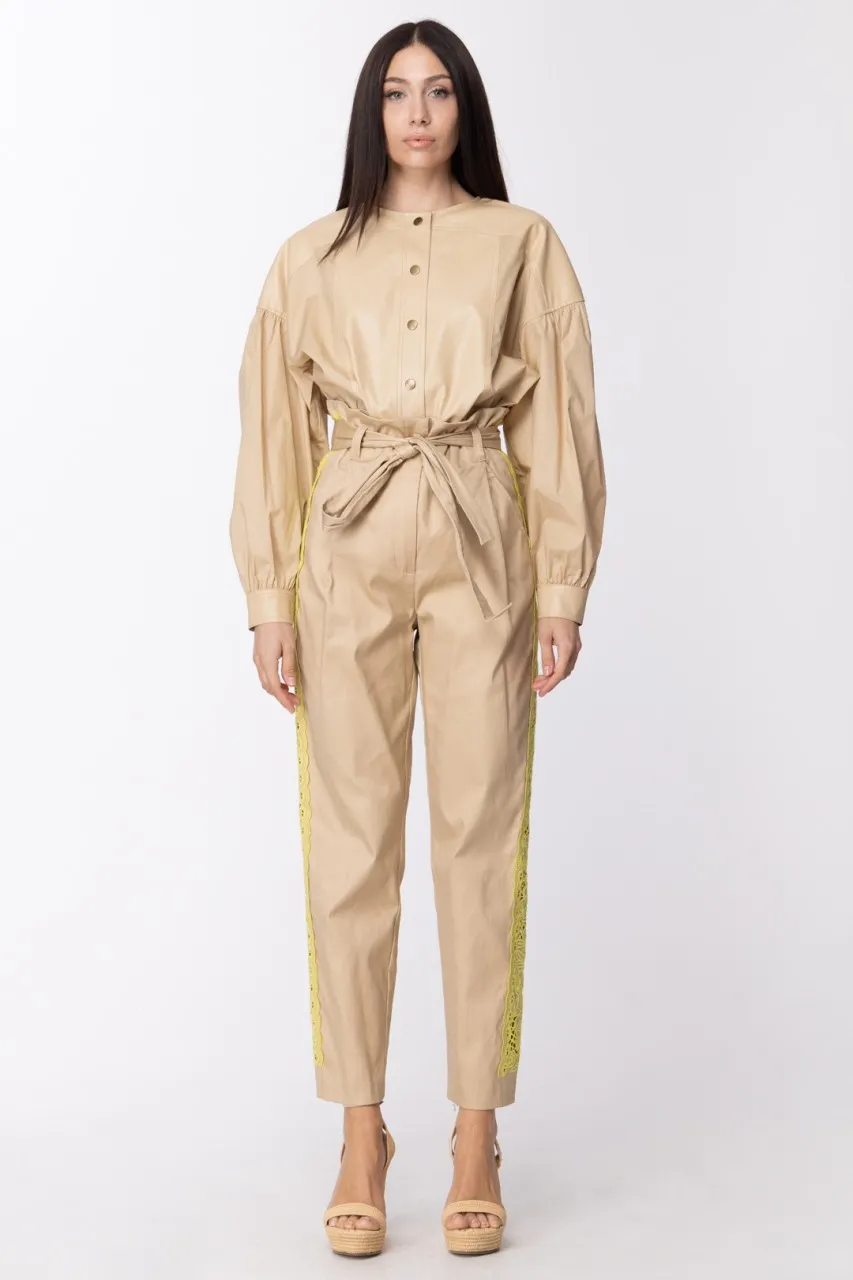 Pantaloni con inserto pizzo a contrasto e fusciacca RIC GIALLO LED/CUBAN SAND