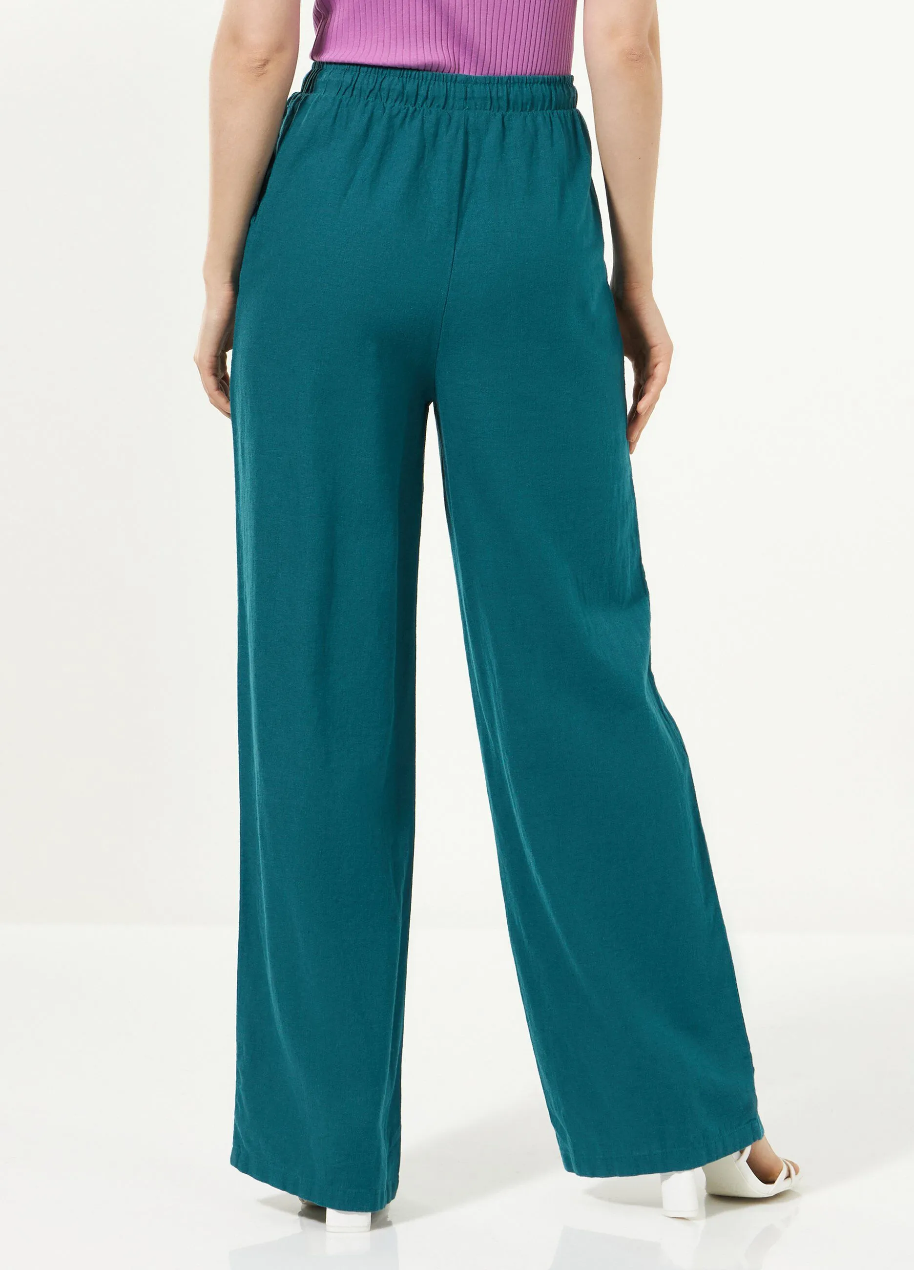 Pantaloni in misto lino wide leg