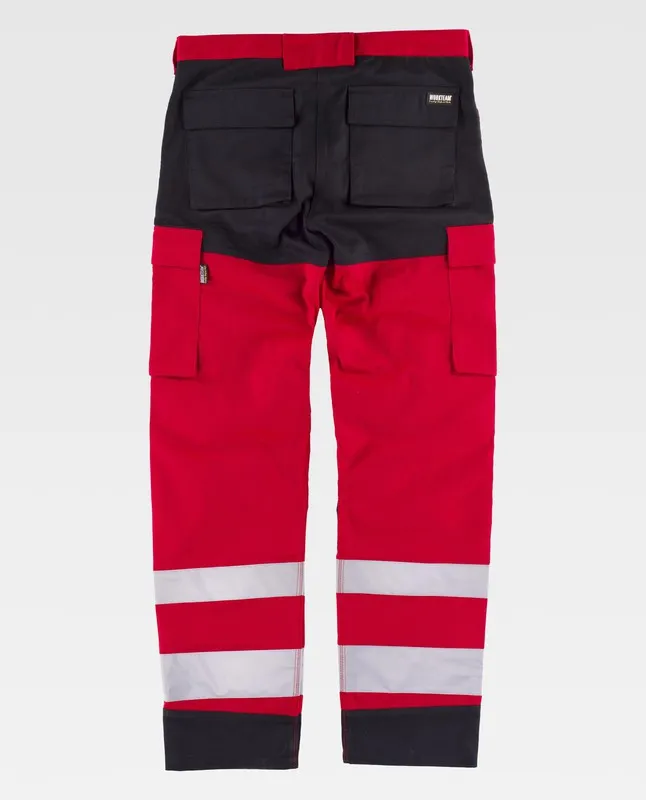 Pantaloni multi-tasca con nastri riflettenti rosso nero