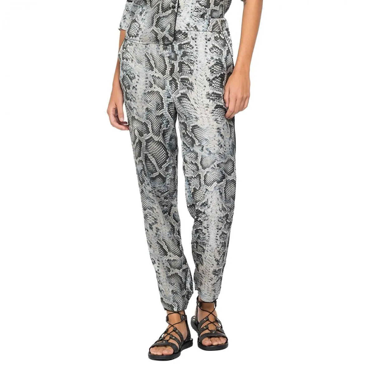 Pantaloni Pitonati In Viscosa Satin, Bianco