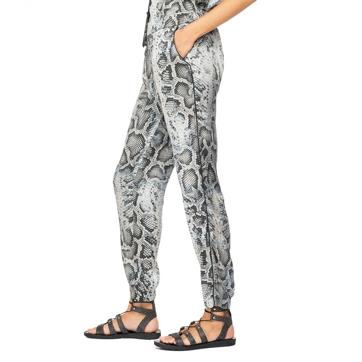 Pantaloni Pitonati In Viscosa Satin, Bianco