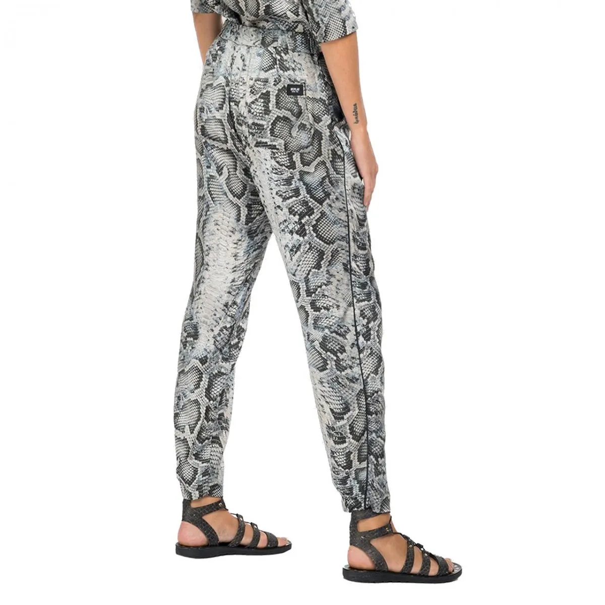 Pantaloni Pitonati In Viscosa Satin, Bianco