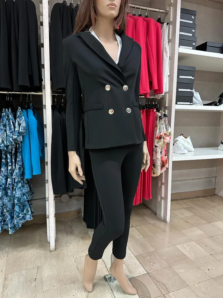 Pantaloni RINASCIMENTO in crêpe con tasca alla francese Tinta Unita su base Nera disponibili anche con Giacca in coordinat