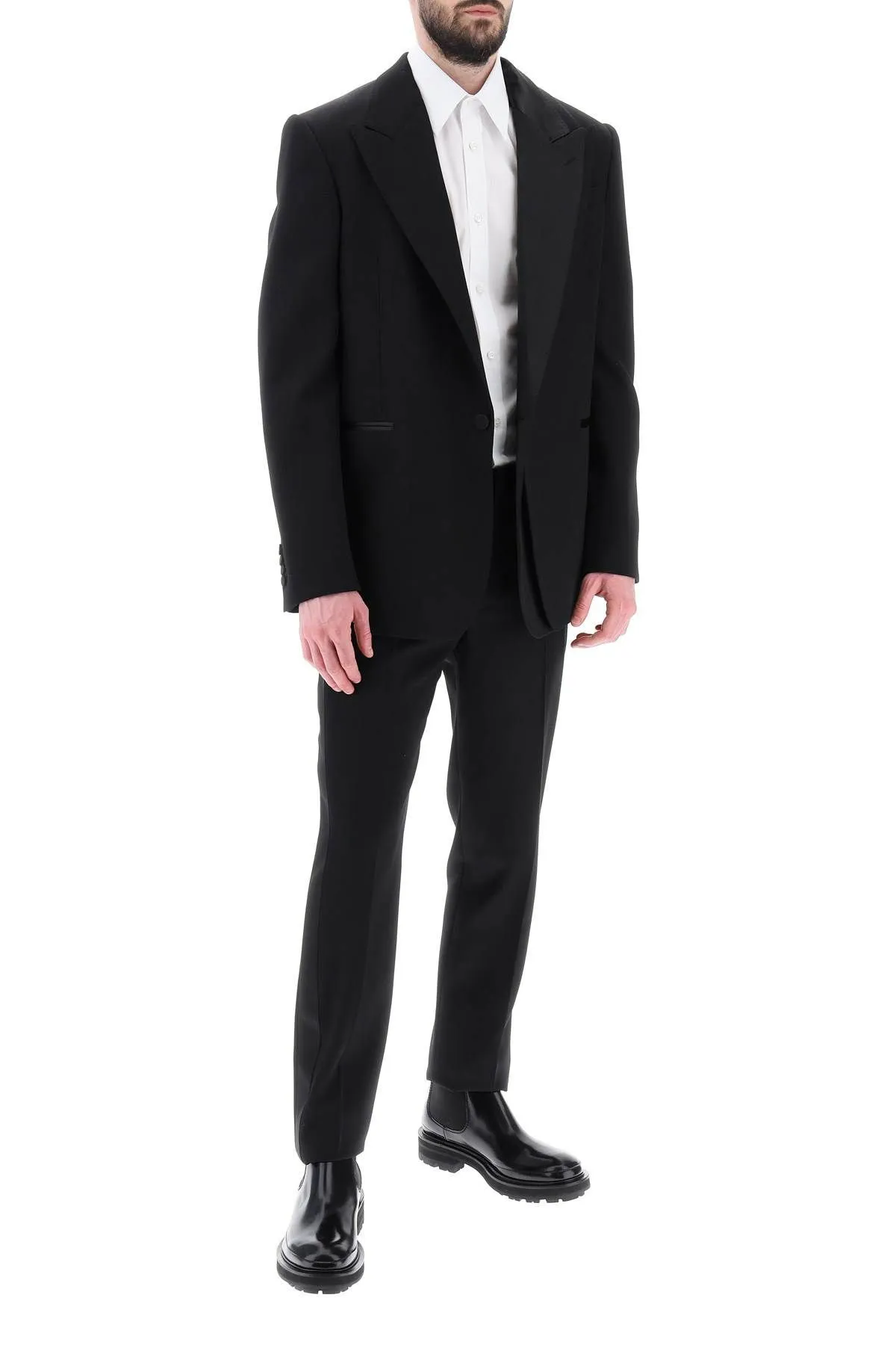 PANTALONI SMOKING IN GRAIN DE POUDRE