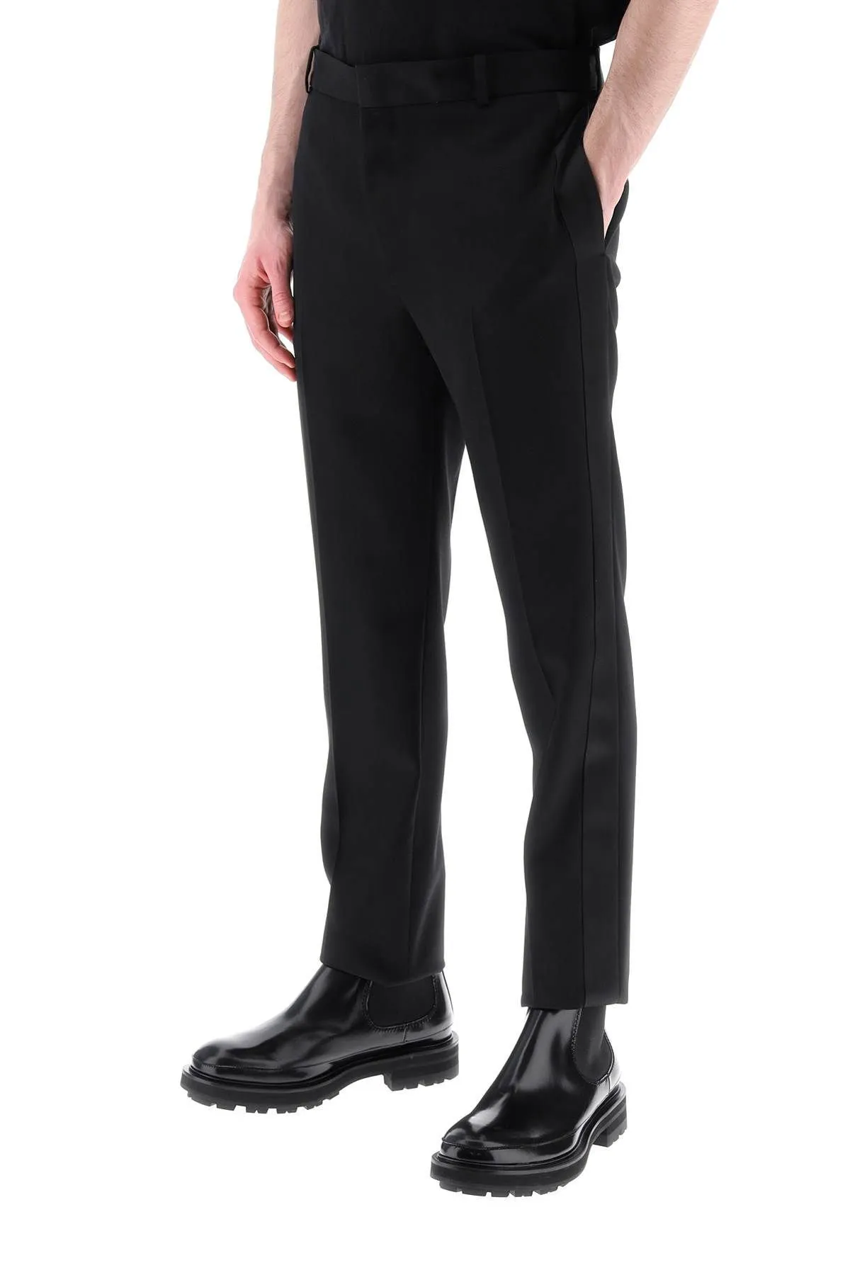 PANTALONI SMOKING IN GRAIN DE POUDRE
