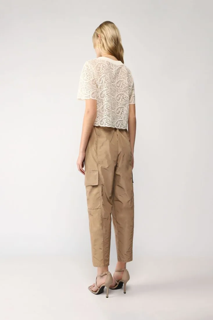 Pantaloni straight cropped monocolour con tasche laterali