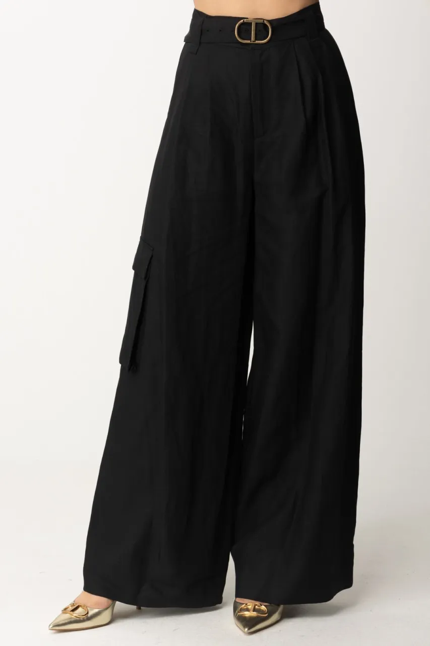 Pantaloni Wide Leg con cintura Nero