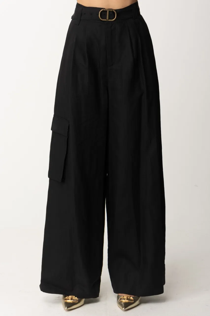 Pantaloni Wide Leg con cintura Nero