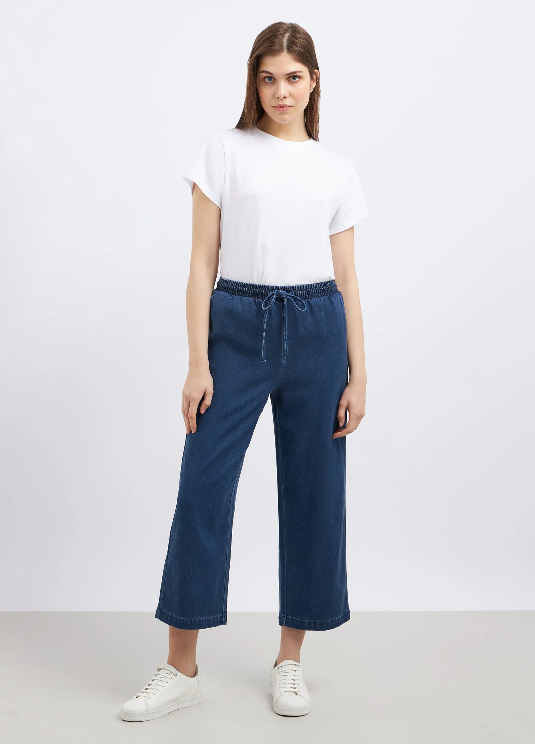 Pantaloni wide leg in misto lyocell donna
