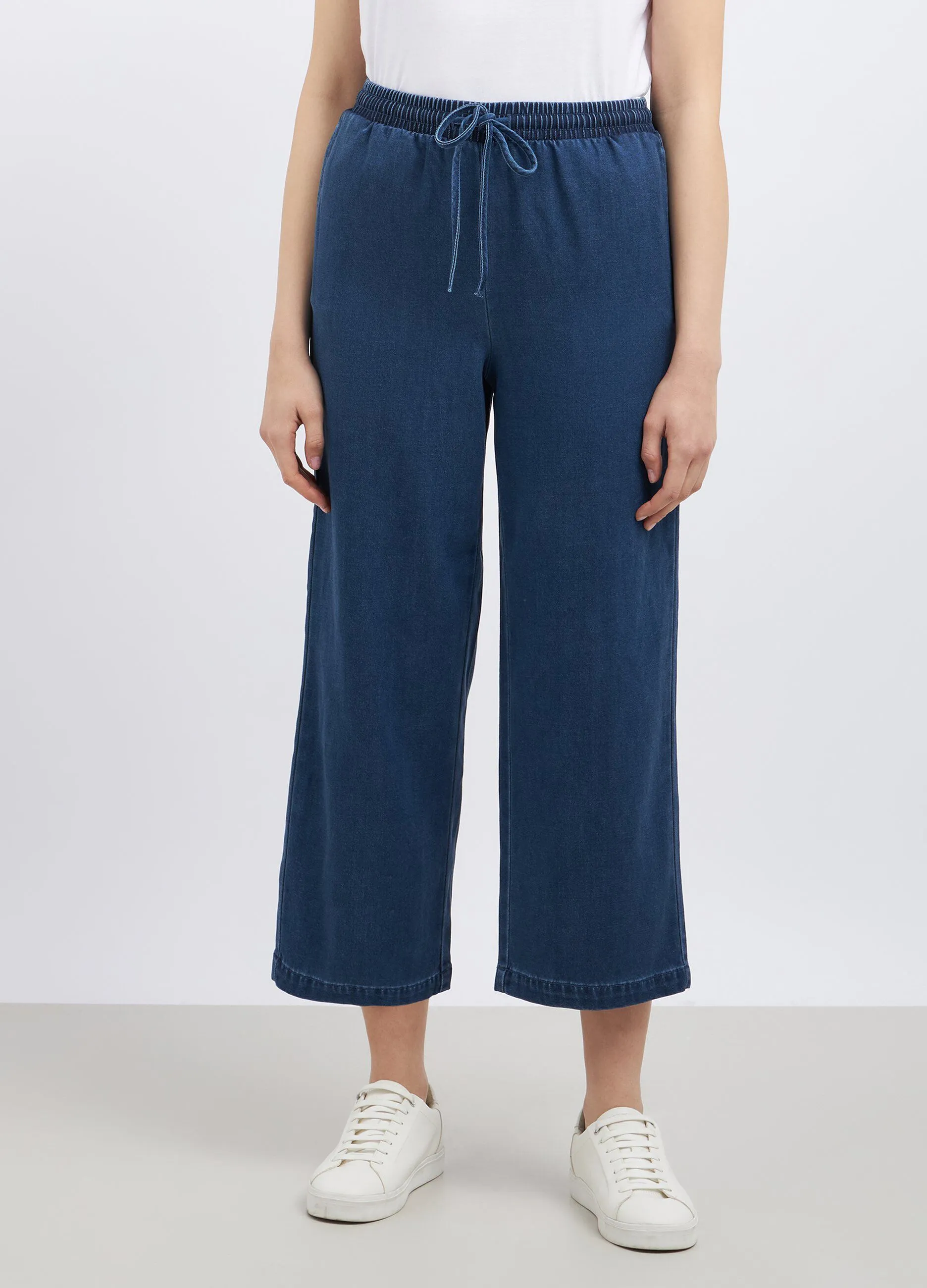 Pantaloni wide leg in misto lyocell donna