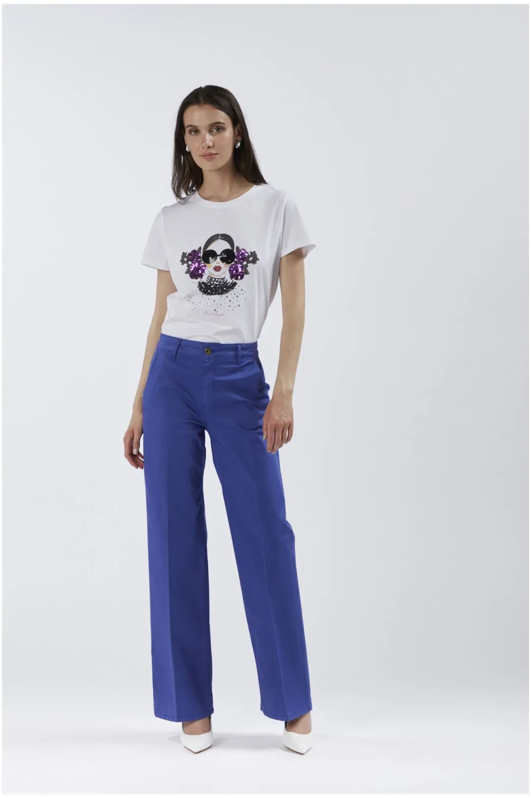 pantaloni wide leg tinto capo royal