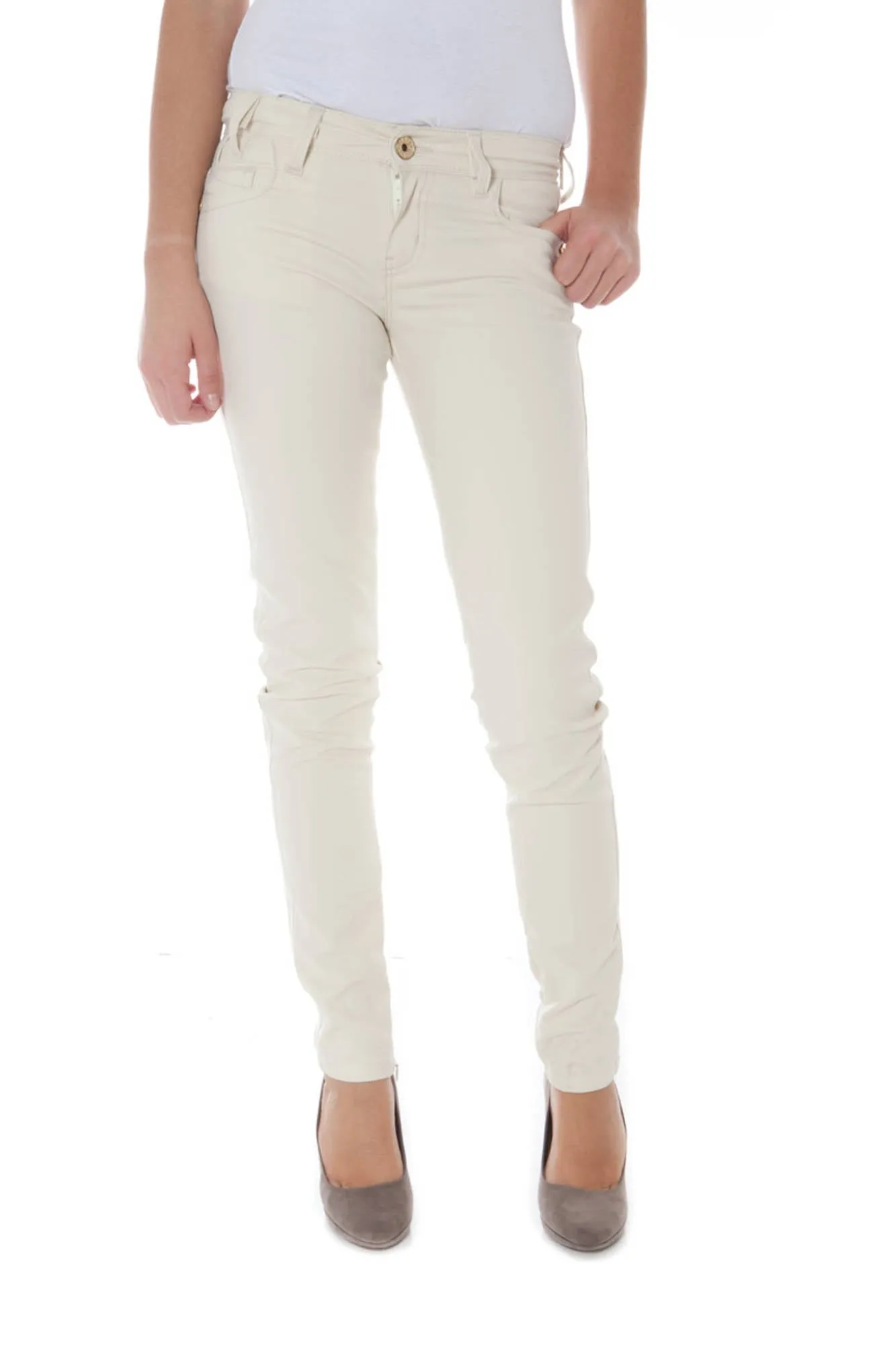 Phard pantalone jeans beige gamba stretta   