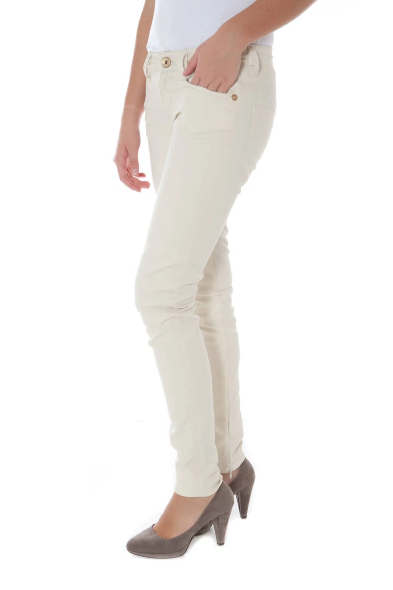 Phard pantalone jeans beige gamba stretta   