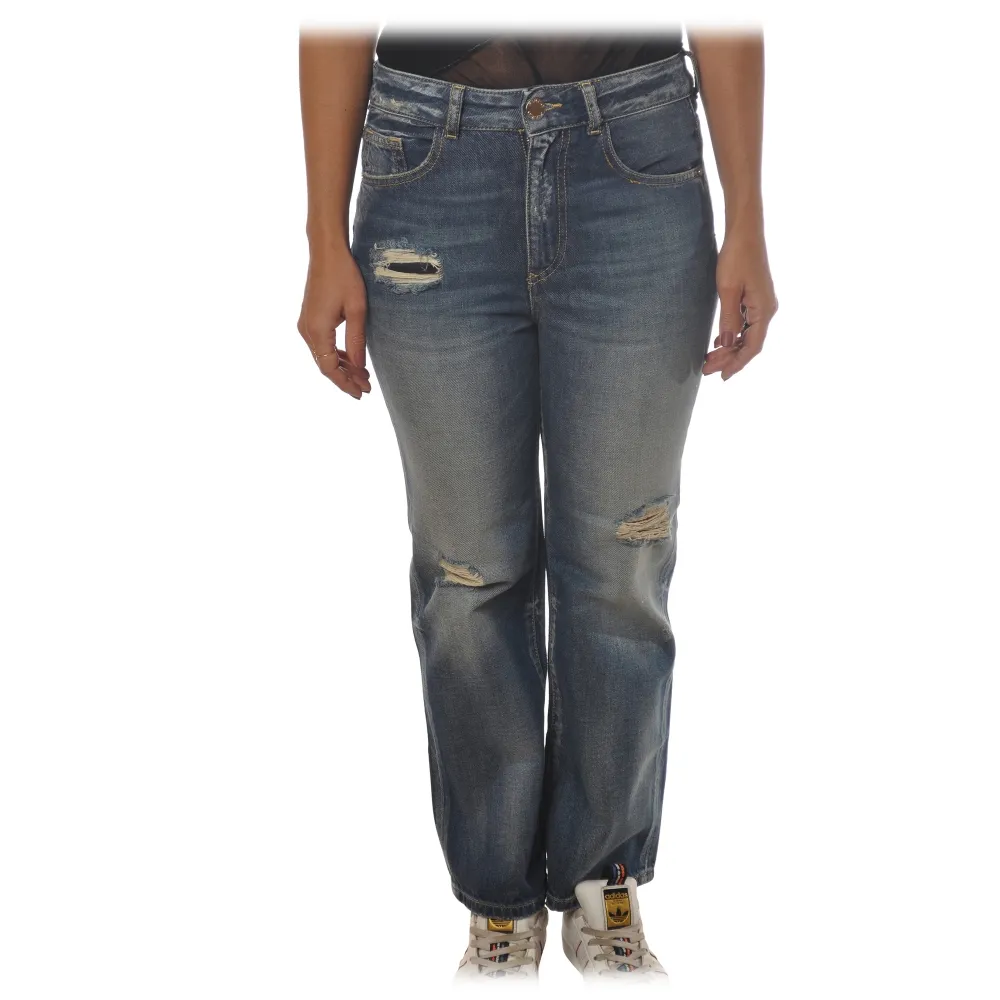 Pinko - Jeans Bootcut Brigitta con Strappi - Denim Medio - Pantalone - Made in Italy - Luxury Exclusive Collection