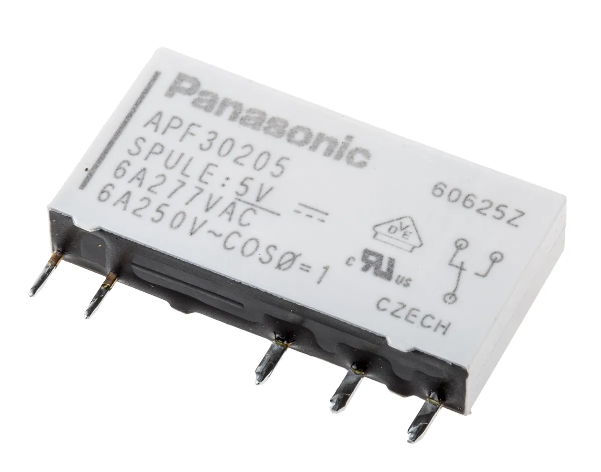 Relè di potenza Panasonic, SPDT, bobina 5V cc, Montaggio su circuito stampato