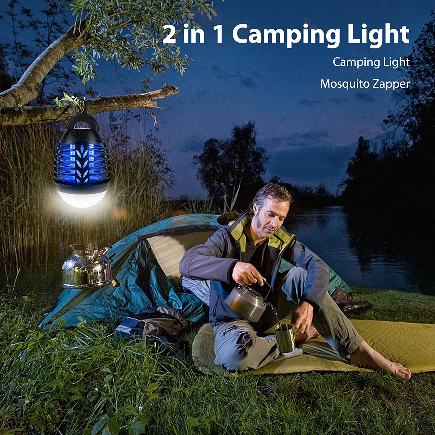 ROVLAK Zanzariera Elettrica Lampada da Campeggio 2 in 1 Esterni Ricarica USB Impermeabile Ipx6 Portatile Giardino Lampada Antiza