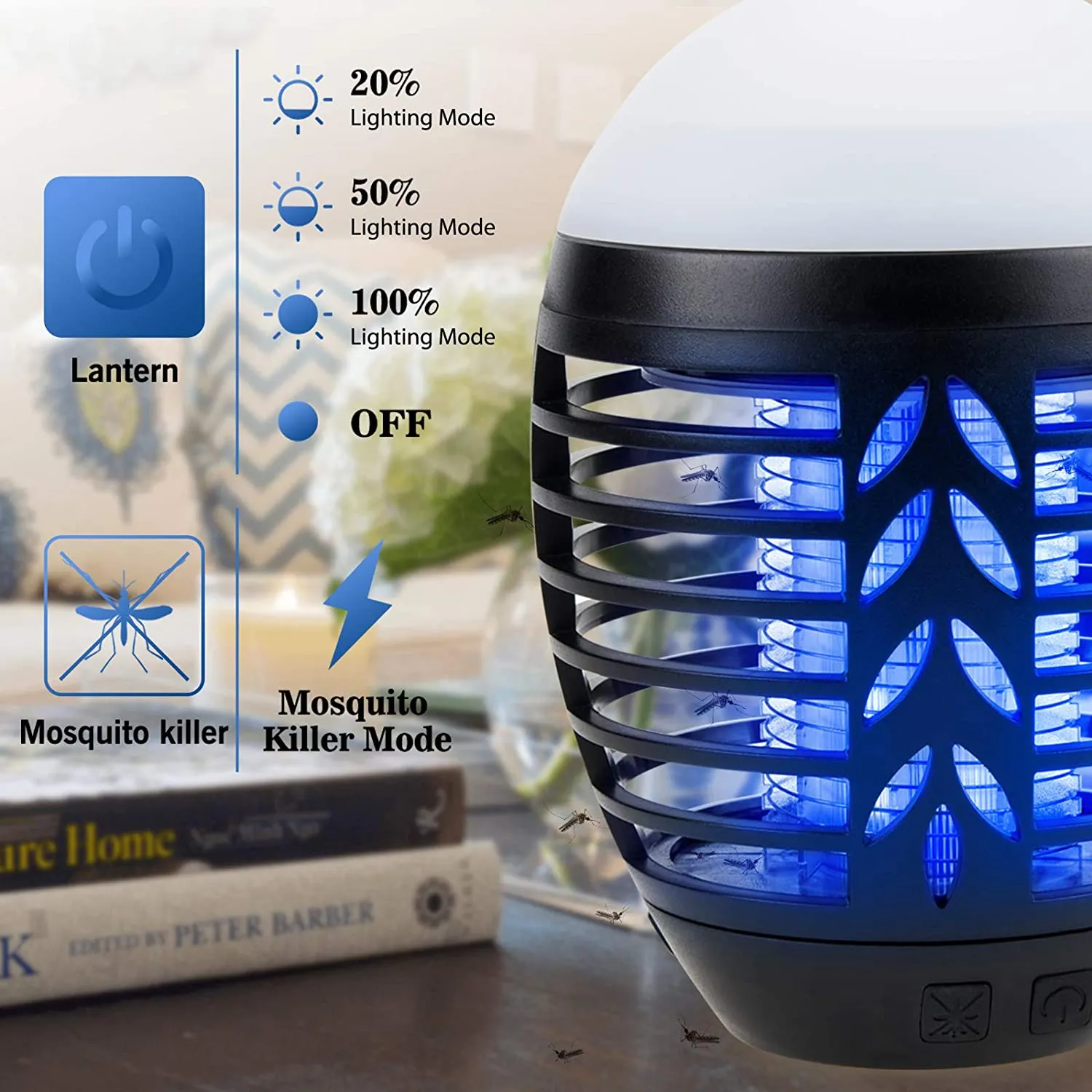 ROVLAK Zanzariera Elettrica Lampada da Campeggio 2 in 1 Esterni Ricarica USB Impermeabile Ipx6 Portatile Giardino Lampada Antiza