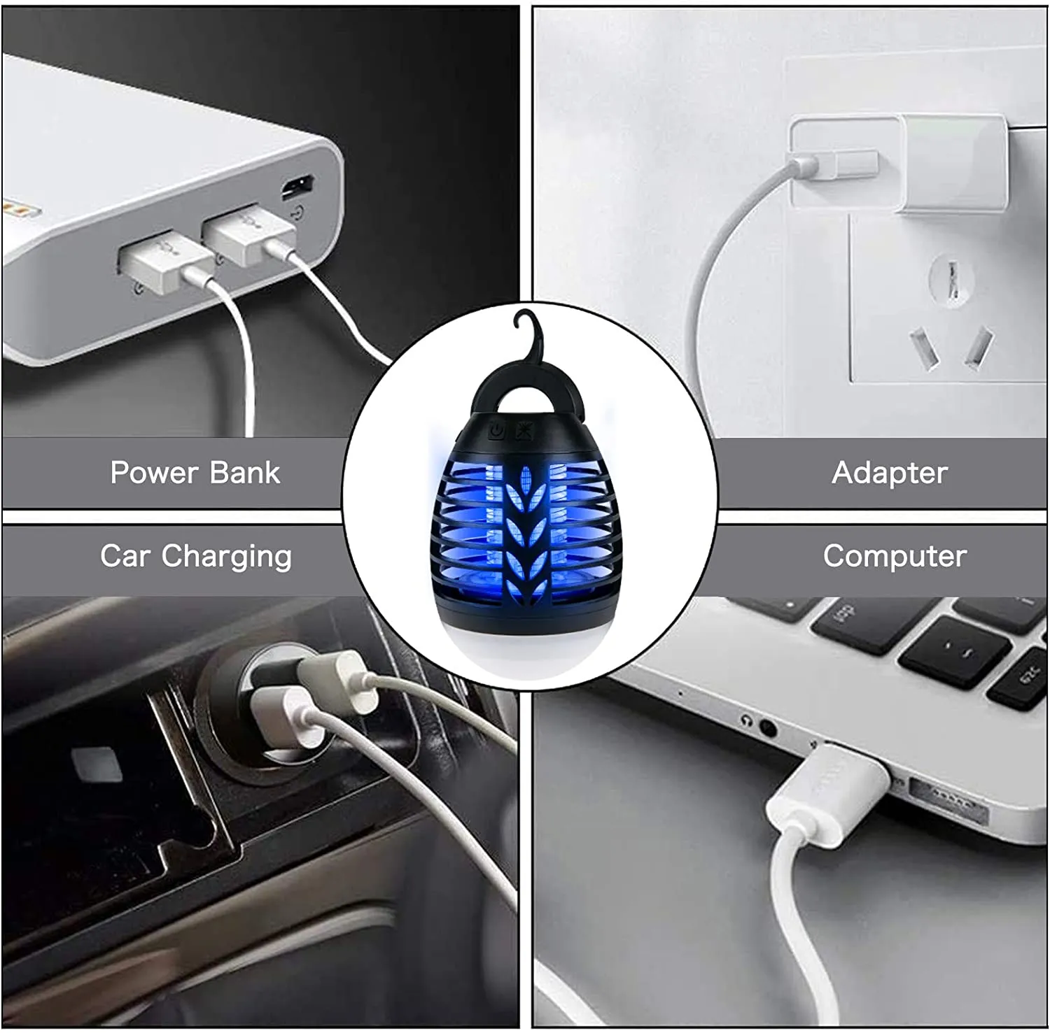 ROVLAK Zanzariera Elettrica Lampada da Campeggio 2 in 1 Esterni Ricarica USB Impermeabile Ipx6 Portatile Giardino Lampada Antiza