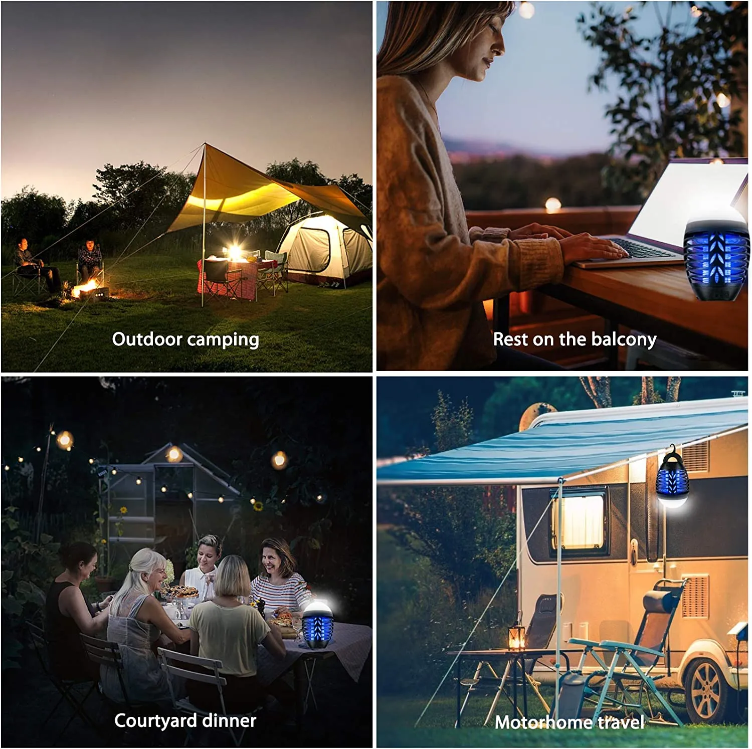 ROVLAK Zanzariera Elettrica Lampada da Campeggio 2 in 1 Esterni Ricarica USB Impermeabile Ipx6 Portatile Giardino Lampada Antiza