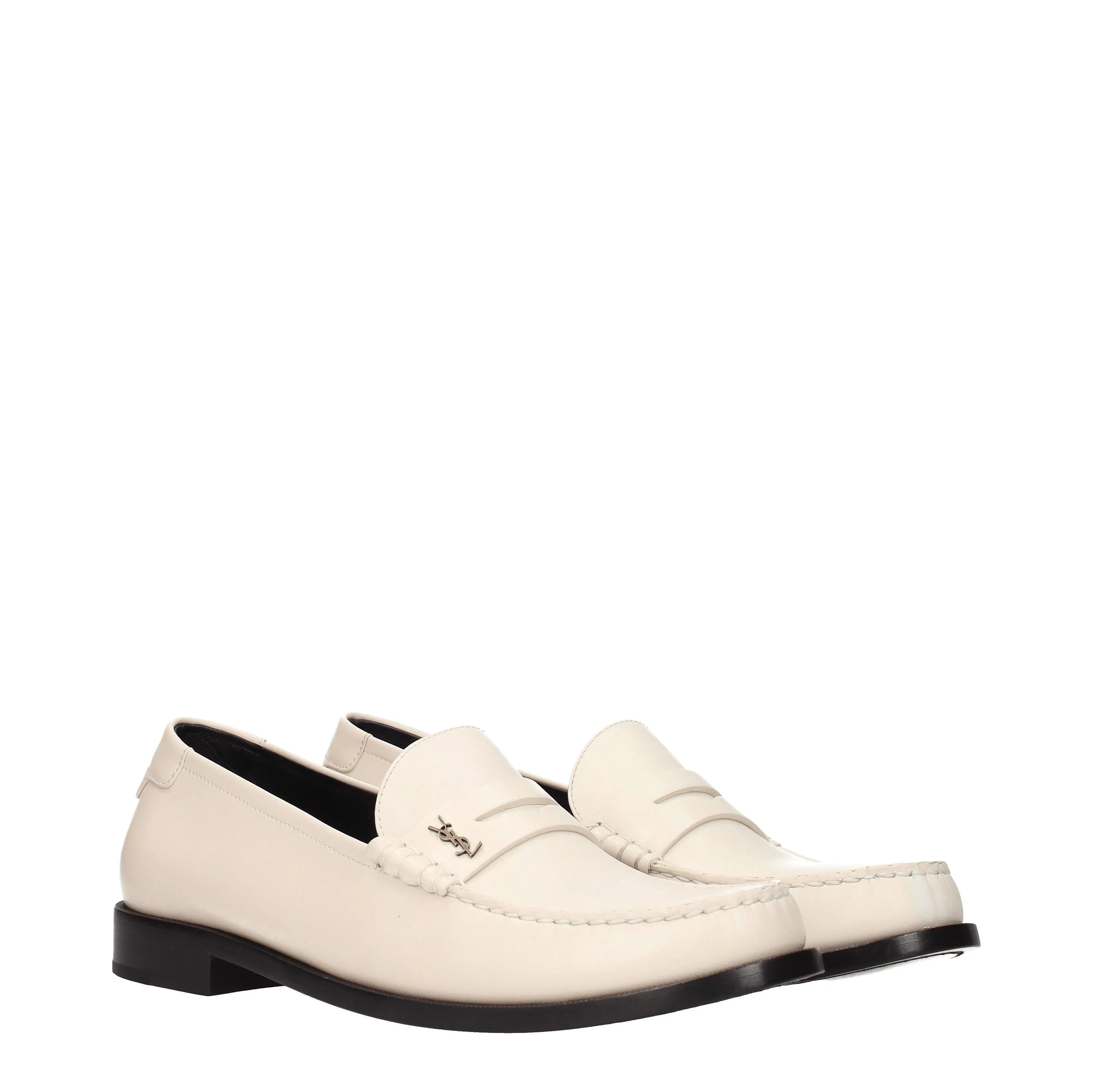 Saint Laurent Mocassini Uomo Pelle Beige/Perla Antica