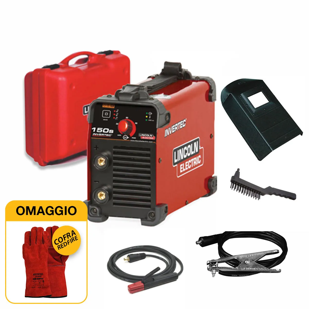 Saldatrice inverter Lincoln Electric Invertec 150S (140 A) con KIT completo pronta all'uso con OMAGGIO