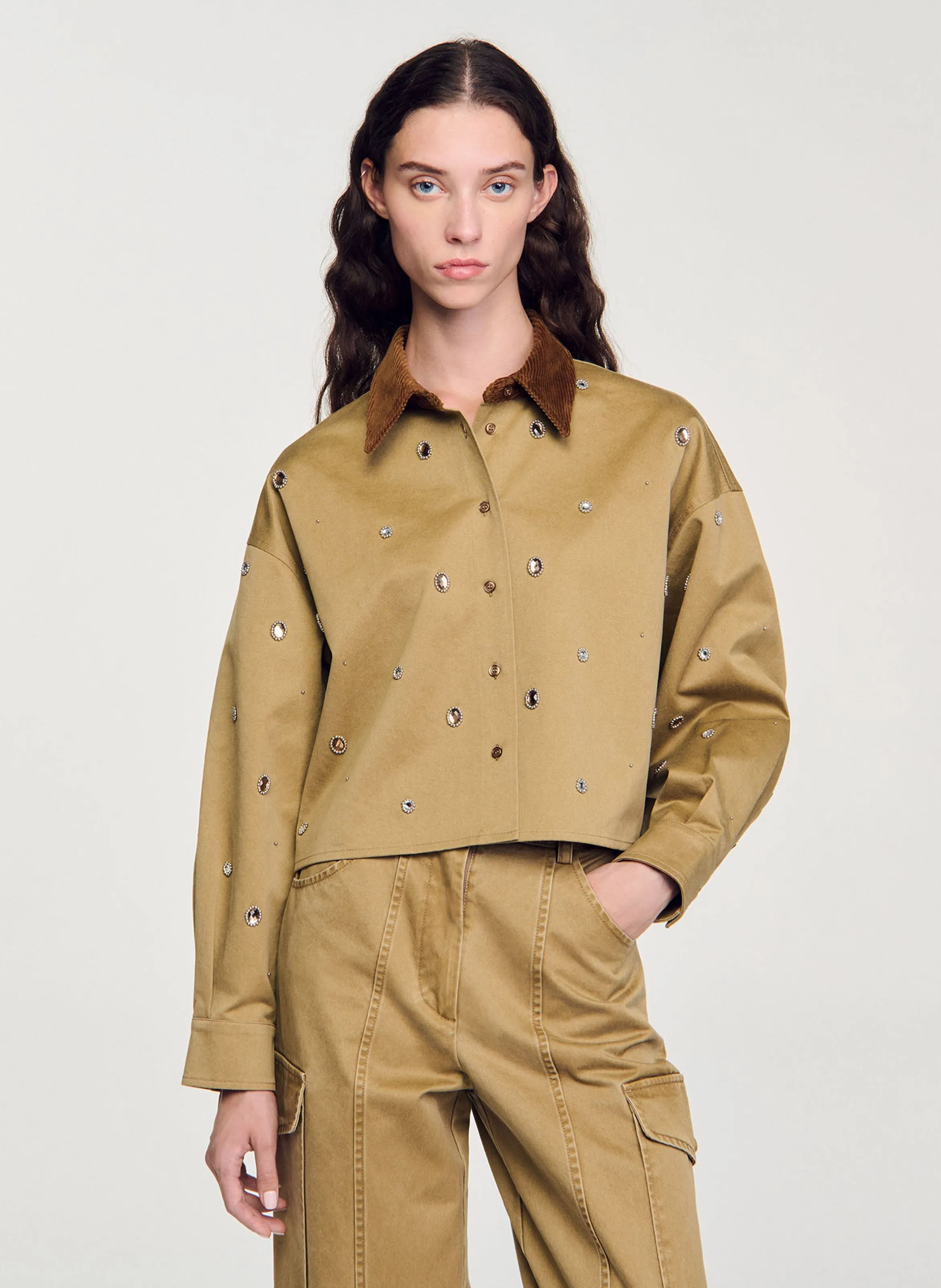  SANDRO   Giacca collo classico in cotone | Kaki