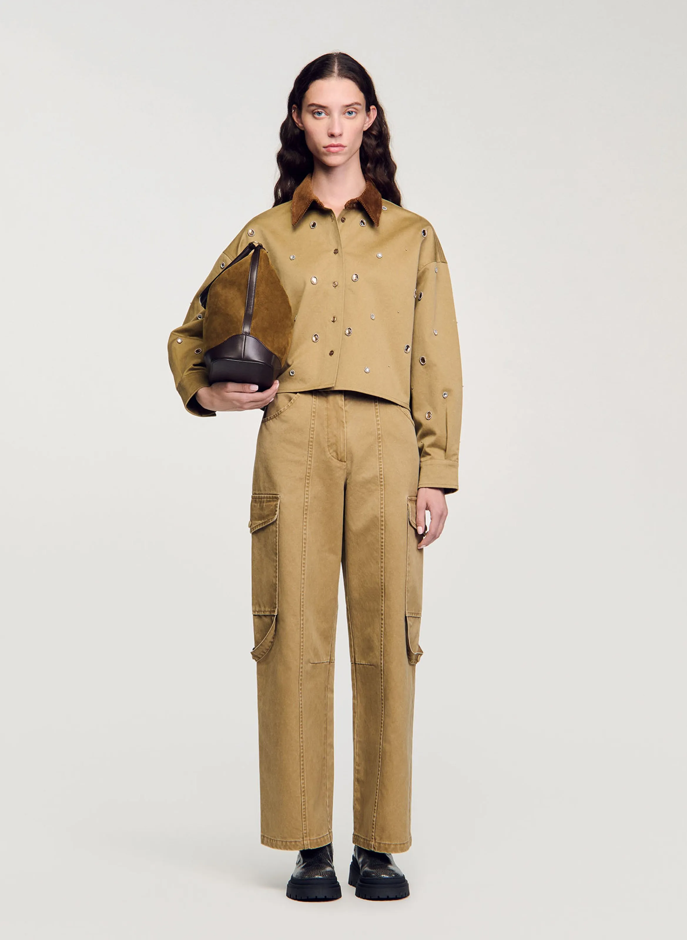 SANDRO   Giacca collo classico in cotone | Kaki