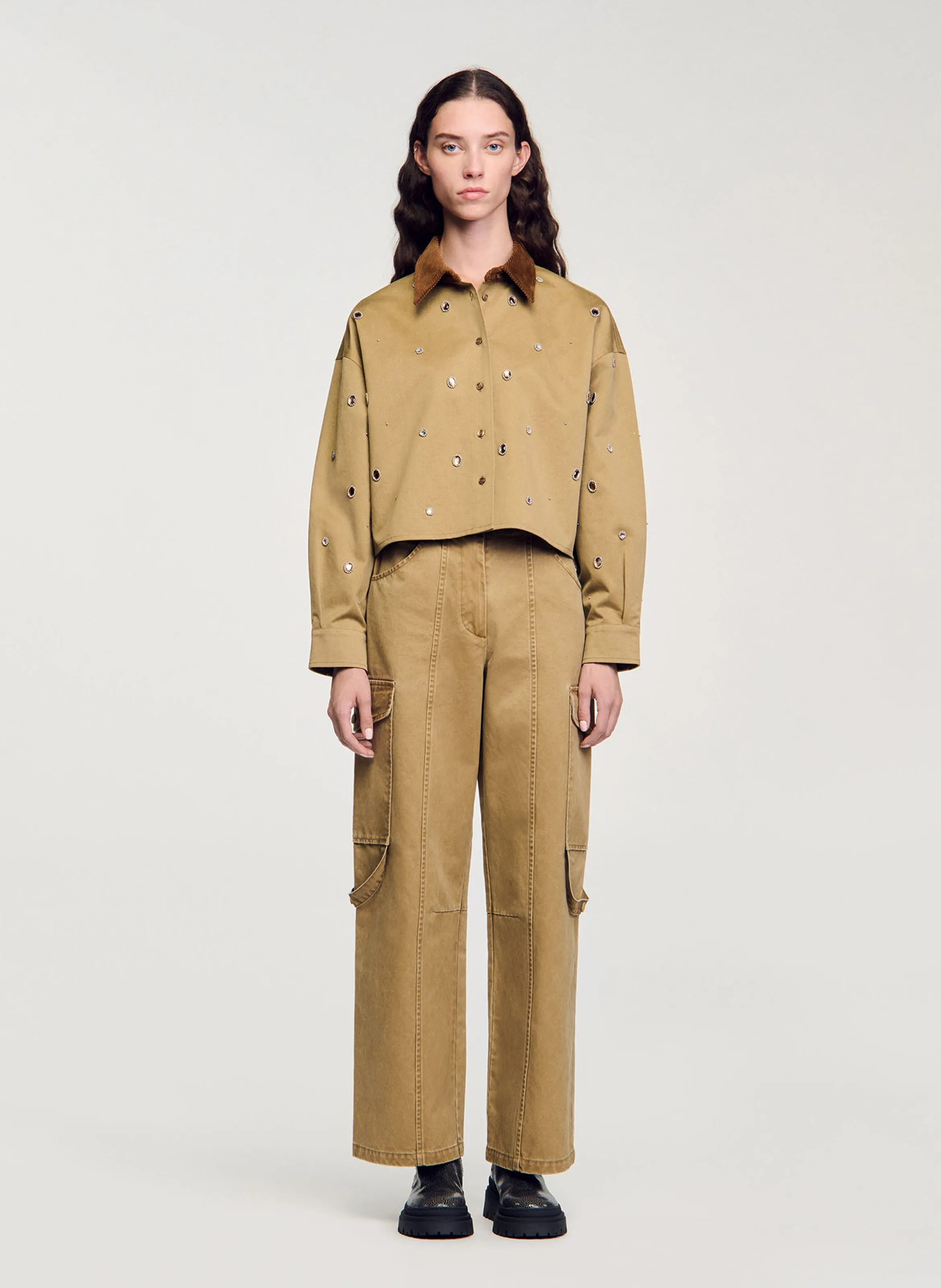  SANDRO   Giacca collo classico in cotone | Kaki