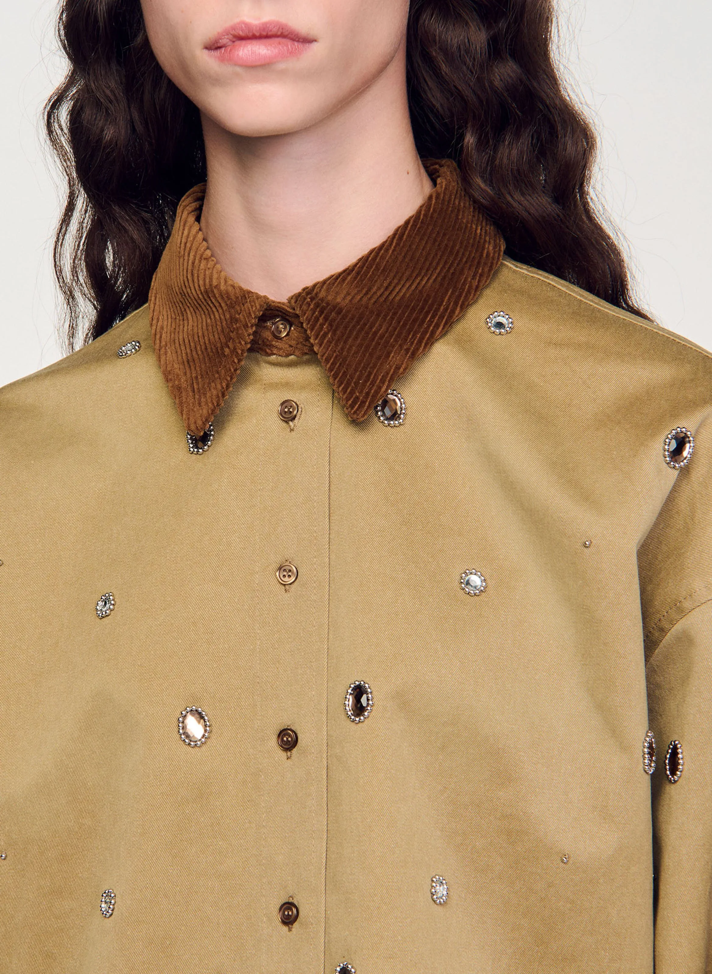  SANDRO   Giacca collo classico in cotone | Kaki