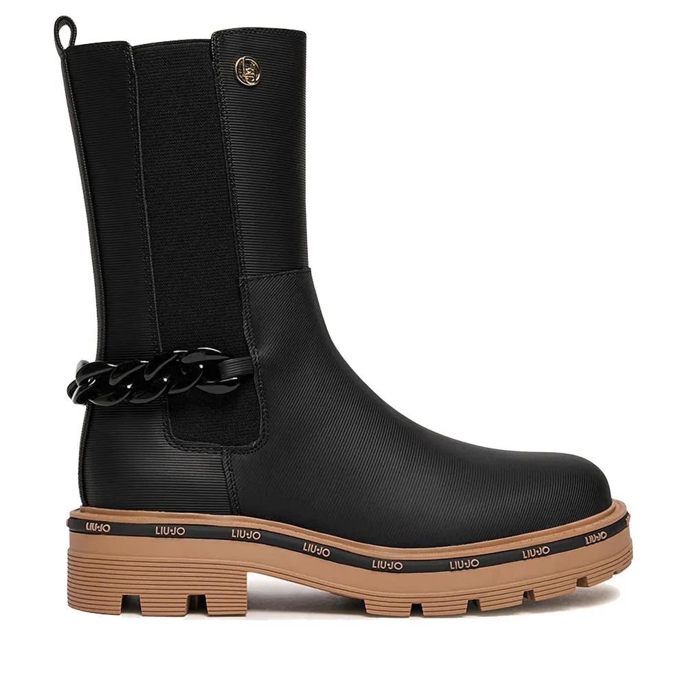 Scarpe LIU JO Taylor 628 Stivaletti Neri con Inserto Elastico e Catena Gioiello
