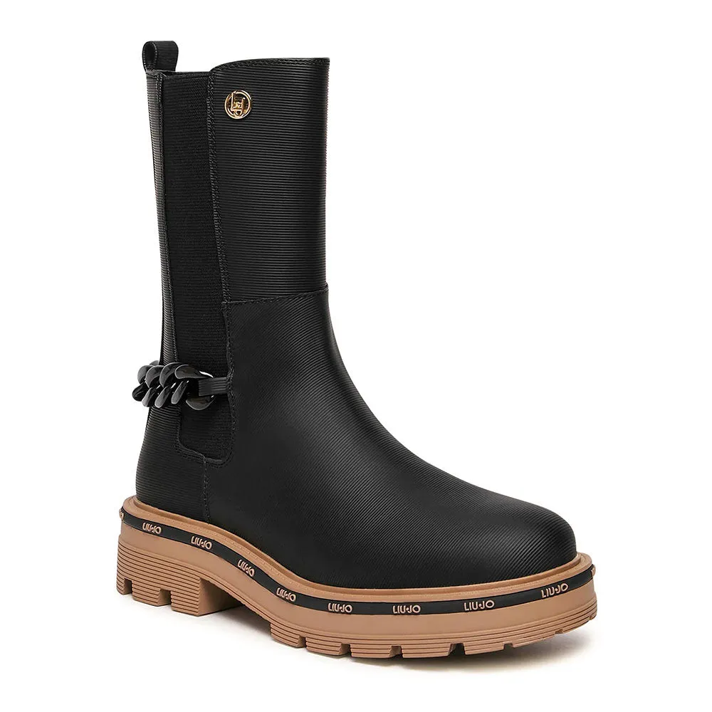 Scarpe LIU JO Taylor 628 Stivaletti Neri con Inserto Elastico e Catena Gioiello