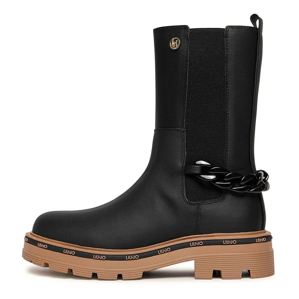 Scarpe LIU JO Taylor 628 Stivaletti Neri con Inserto Elastico e Catena Gioiello