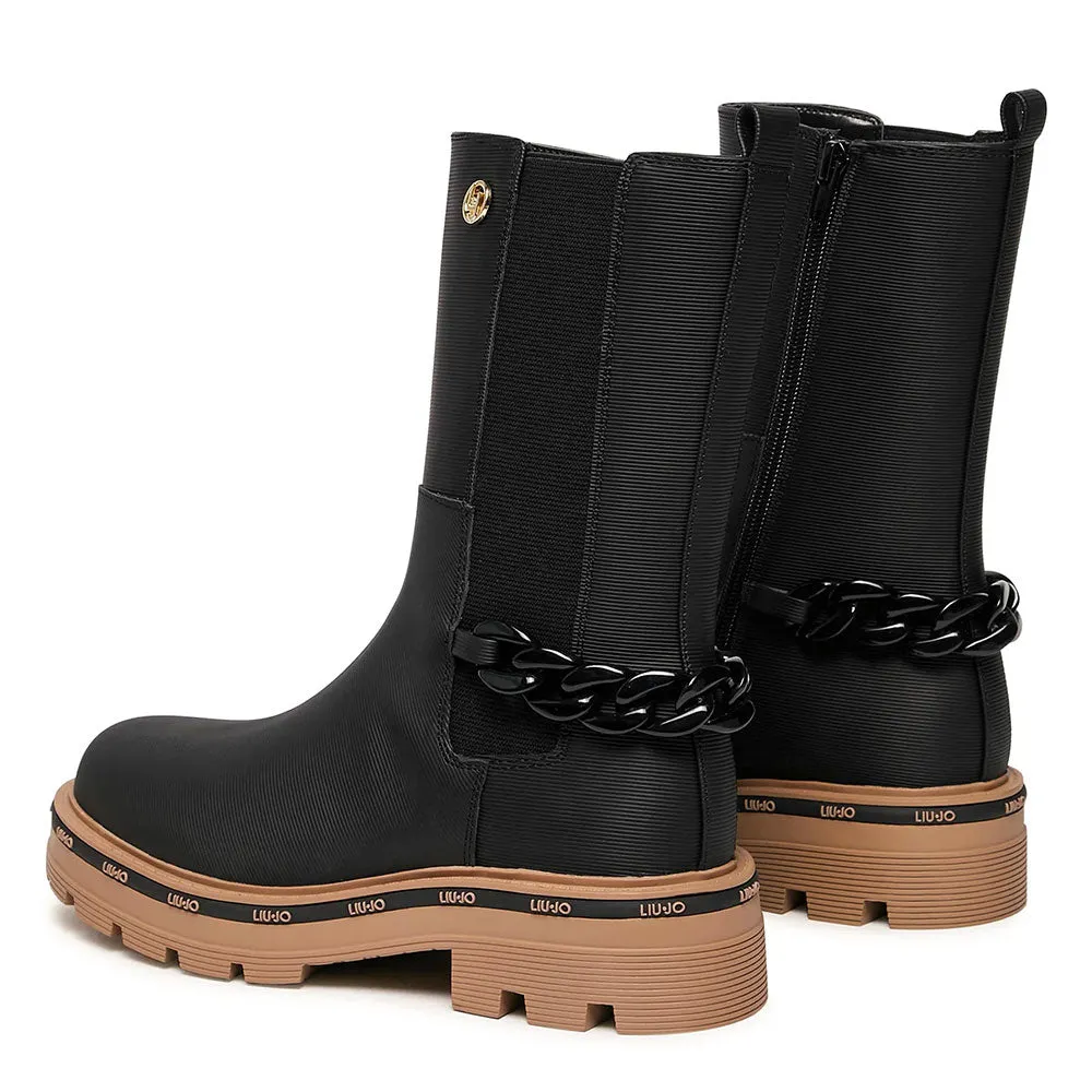 Scarpe LIU JO Taylor 628 Stivaletti Neri con Inserto Elastico e Catena Gioiello