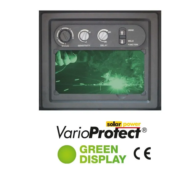 SCHWEISSKRAFT 1653990 Casco per la saldatura MMA, MIG-MAC, TIG con visiera autoscurante VarioProtect M-W Green Display