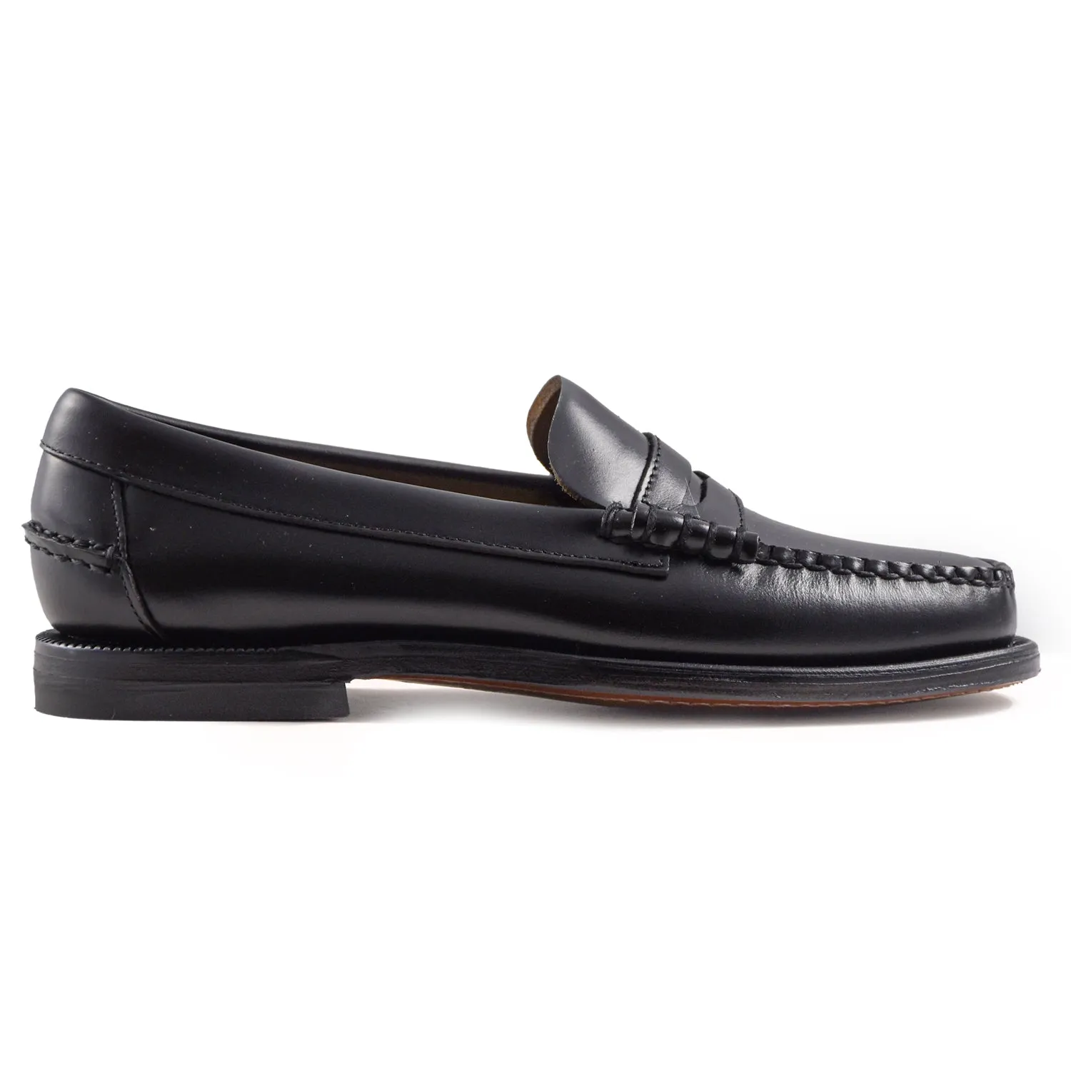 Sebago Mocassini Donna In Spazzolato Nero Suola In Cuoio Trattato