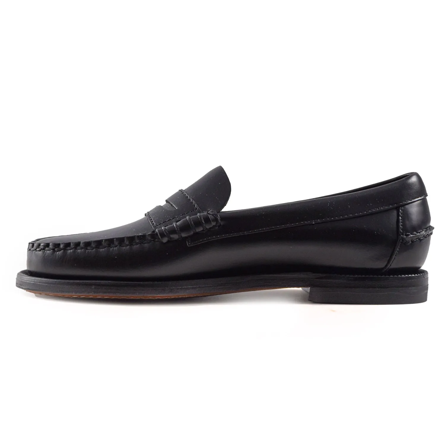 Sebago Mocassini Donna In Spazzolato Nero Suola In Cuoio Trattato
