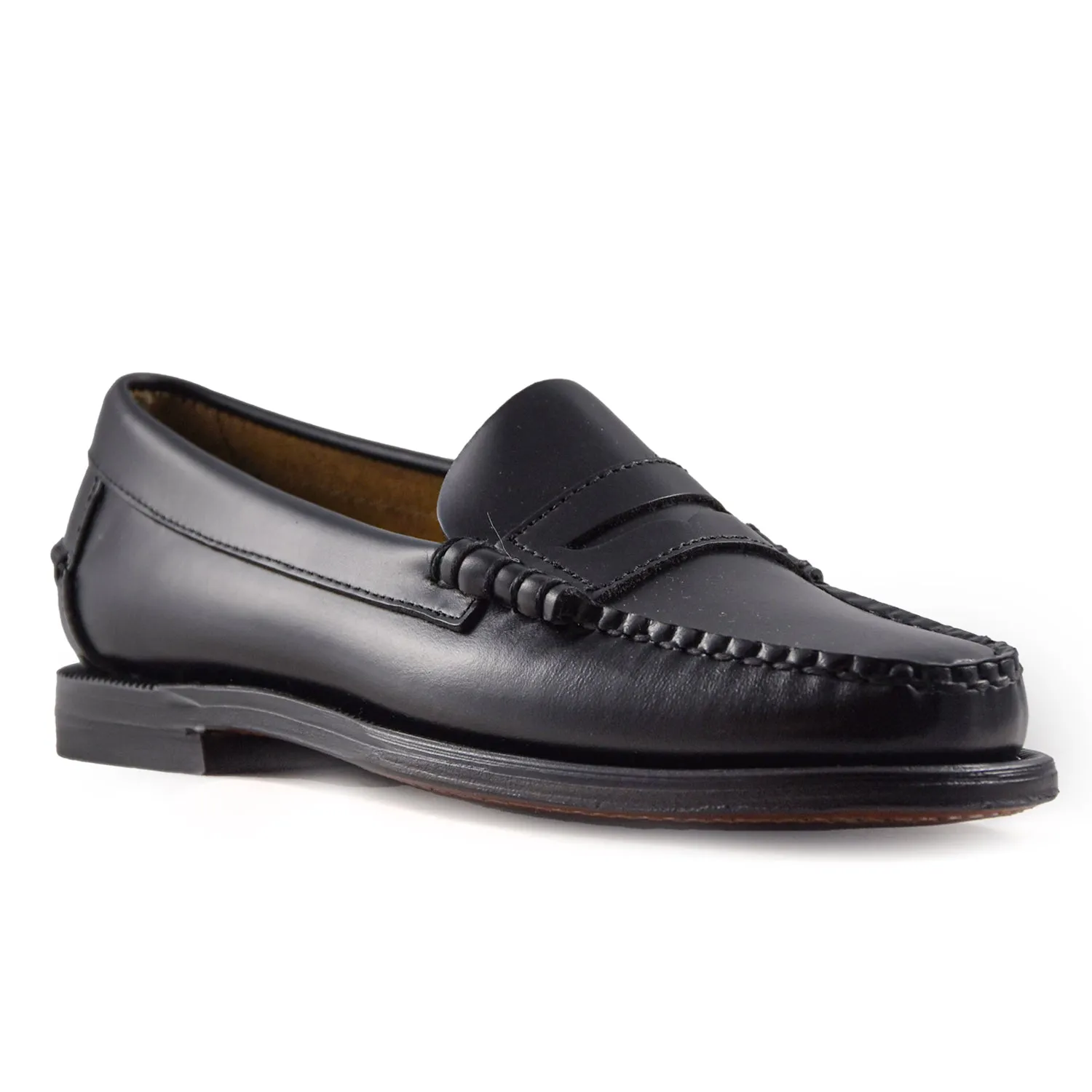 Sebago Mocassini Donna In Spazzolato Nero Suola In Cuoio Trattato